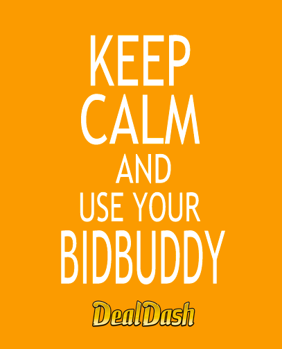 A meme tells DealDash bidders to keep calm and use the BidBuddy-an automatic bidding tool DealDash provides.