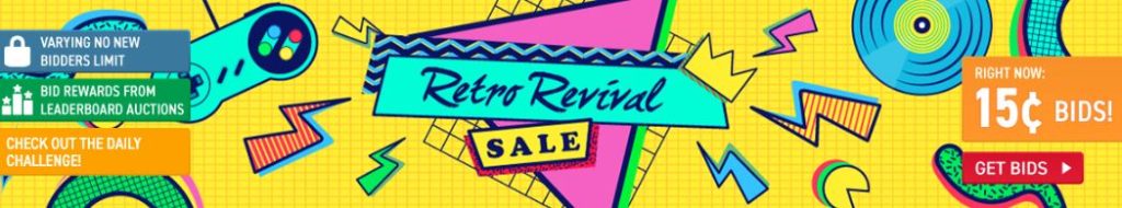 A colorful banner advertises DealDash's Retro Revival Sale!