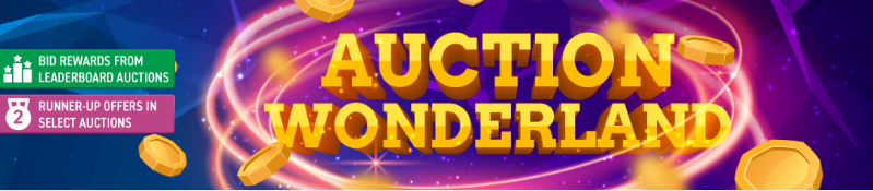 A DealDash promotional banner advertises their ongoing Auction Wonderland sale.