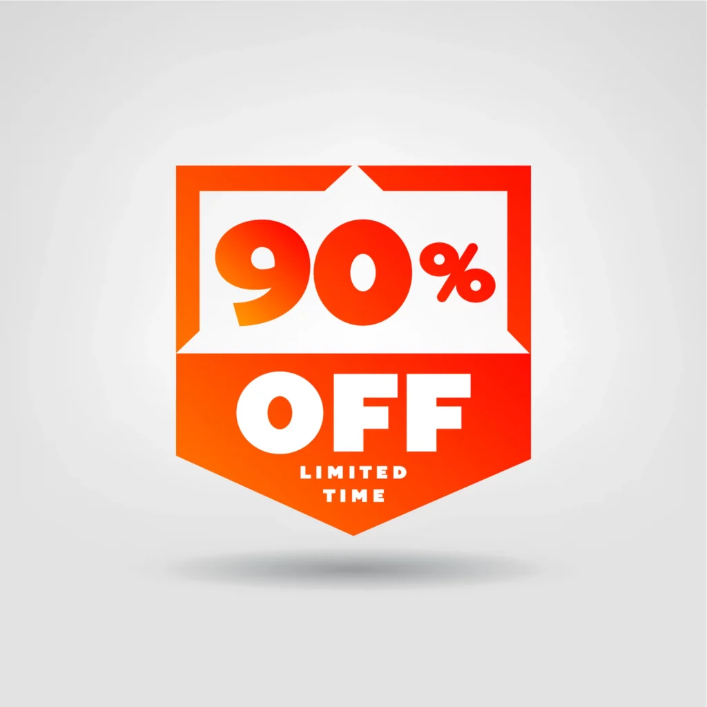A promo banner advertises 90% off for a limited time.