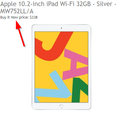 An auction for an Apple iPad with the Buy It Now price displayed.