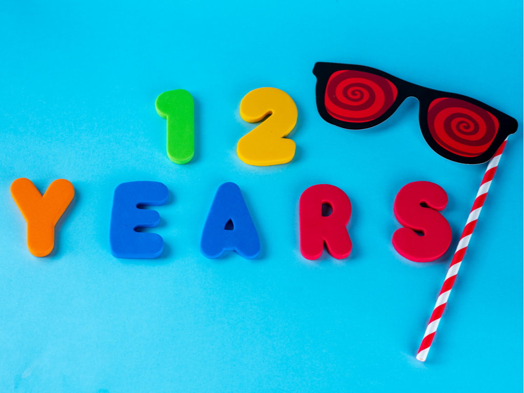 Colorful letters spell out ''12 years'' and indicate that a big party is right around the corner!